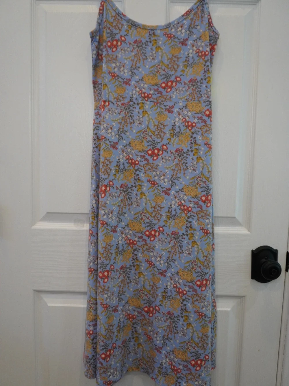 Forever 21 Light Blue Floral Midi Slip dress with Red and Mustard Detail